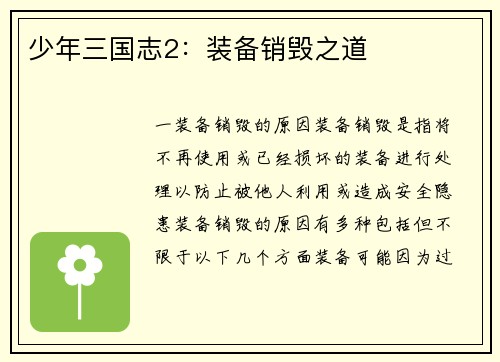 少年三国志2：装备销毁之道